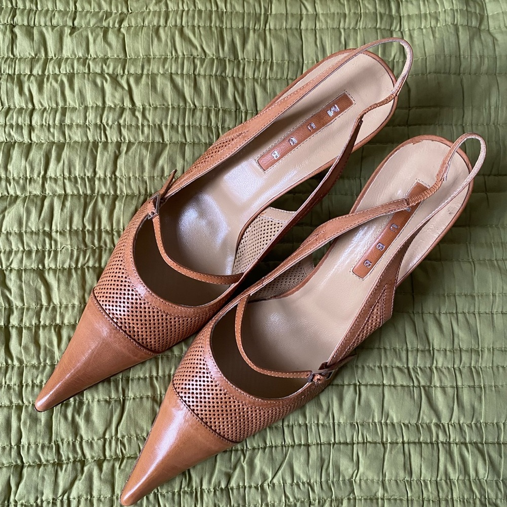 Exquisite Italian Leather Slingback Heels with Pointed Toe